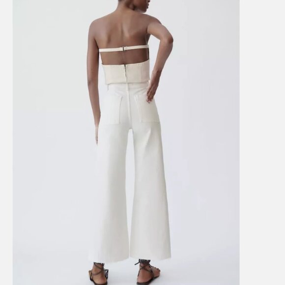 Zara the marine straight wide leg white denim high rise jeans raw hem 2 - Picture 3 of 8